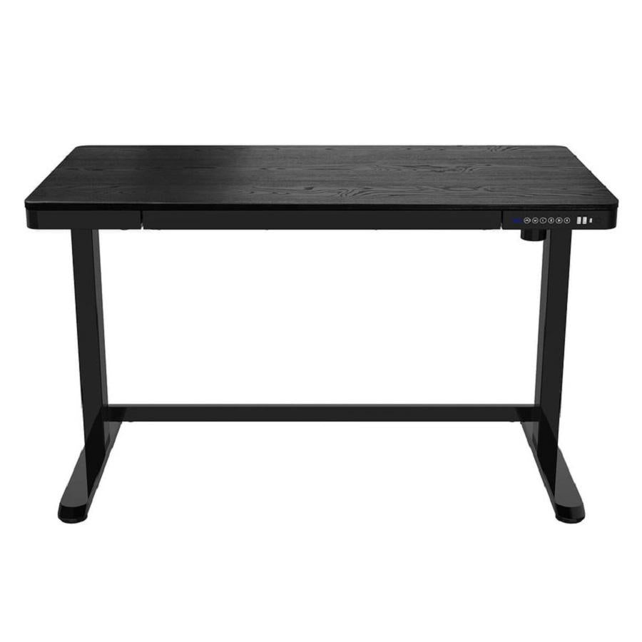lux street monash height adjustable office stand up desk blakck timber top black frame front view
