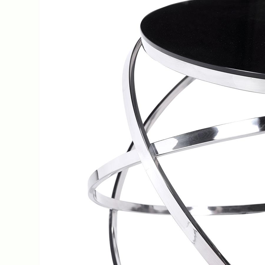 lux street seattle round side table polished metal frame black painted glass detail view