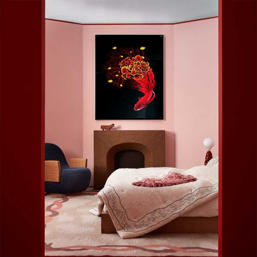 silver frame hyperealism art siamese fighting fish ruby red gold LS BQPT1262 lifestyle image