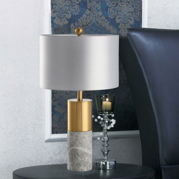 state gold grey marble pedistal table lamp white lampshade LS 8084 01