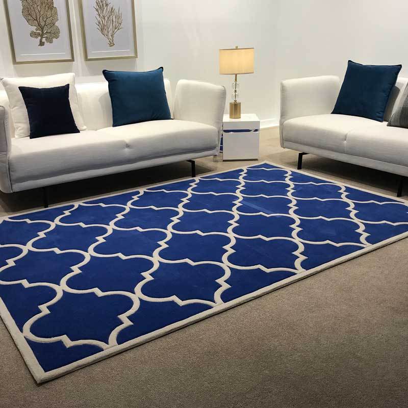 taj luxury livingroom floor rug blue antique white pattern LS WOOL01 200