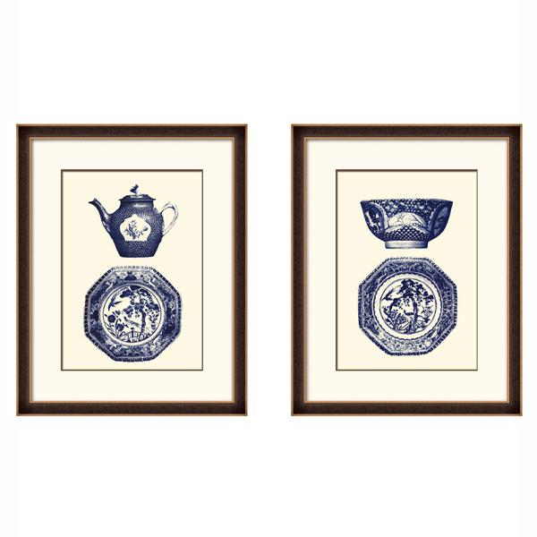 timber frame blue white oriental porcelain decor art set 01 LS PT1304 2