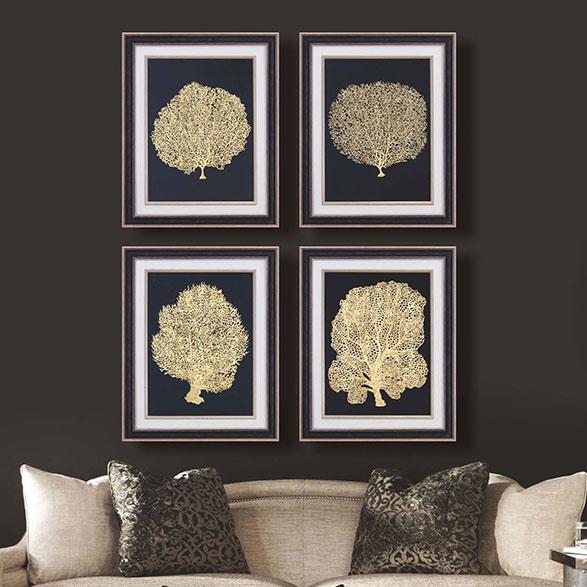 timber frame gold foil print fan coral art set 01 LS BQPT1203 01