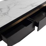 valencia coffee table drawers black oak white carrara marble printed glass top gold detail drawers open 9d27619b 4cdf 4f09 aeb5 527f615ef724
