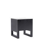 westpoint bedside table nightstand 2 drawer black oak gold handles carrara marble printed glass top rear view