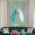 white floating frame oil paint canvas peacock art LS YH905 01 lifestyle image